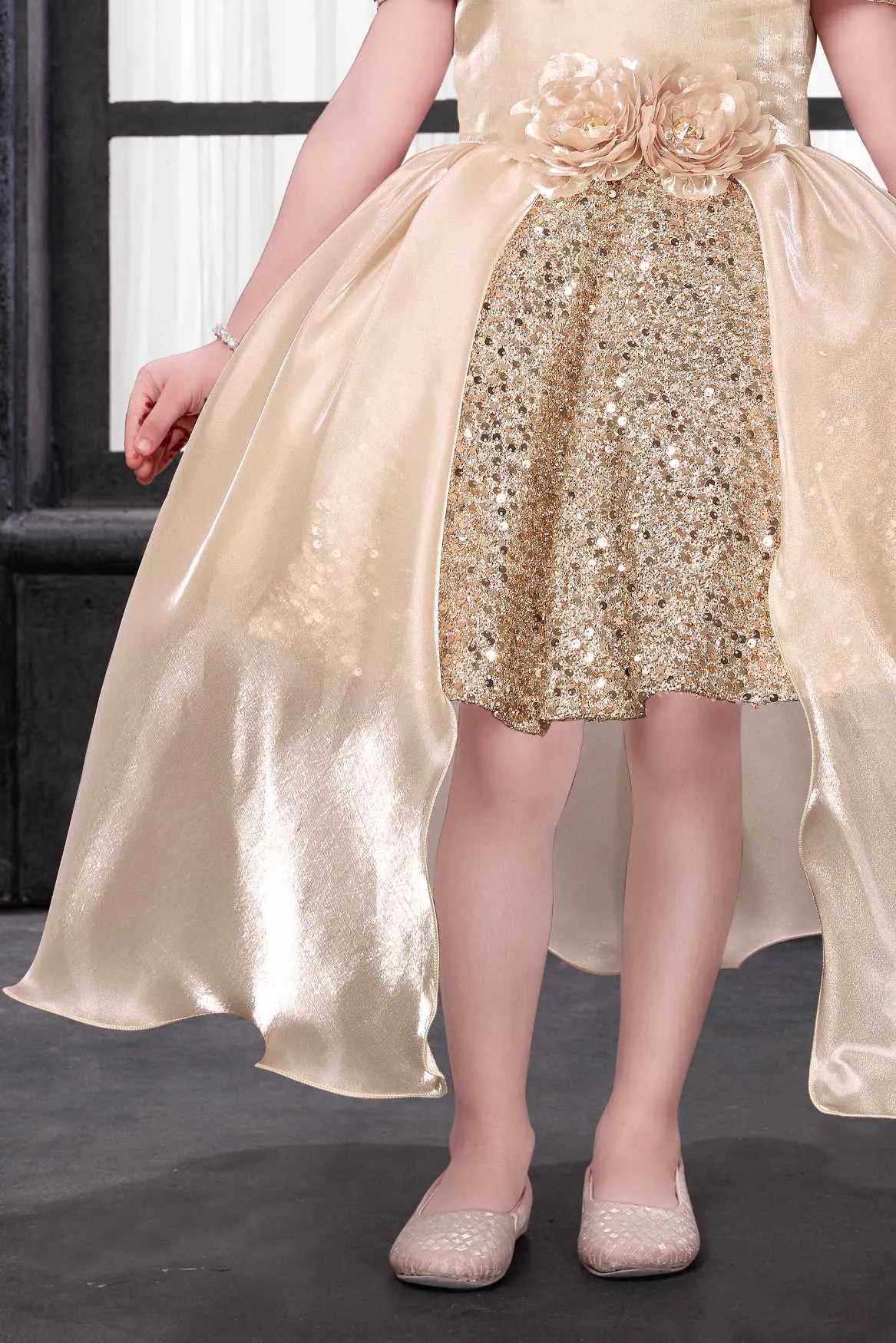 Fawn Sequined High-Low Party Wear Frock for Girls