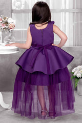 Violet Floral Embellished Party Wear Tailback Frock For Girls