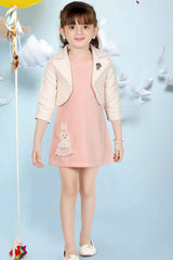 Stylish Peach Dress With Overcoat For Girls