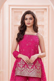 Hot Pink Bandhani Sharara Set with Dupatta & Golden Embroidery For Girls