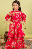 Girls Rani Pink Floral Print Sharara Set – Stylish Ethnic Wear