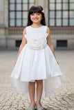 White Tailback Frock With Floral Embellishments For Girls
