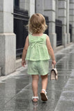 Girls Pastel Green Bow Set with Sleeveless Top and Shorts