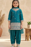Rama Green Embroidered Patiala Set For Girls
