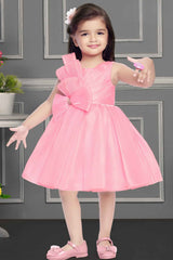 Pink Frock With Bow Embellished For Girls