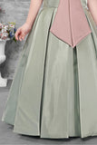 Sage Green Sleeveless Gown with Oversized Dusty Pink Bow for Girls