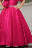 Rani Pink Off-Shoulder Pleated Bow Party Gown For Girls