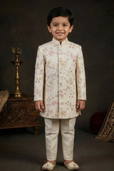 Boys Cream Bandhgala Jodhpuri Set With Intricate Floral Embroidery