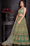 Sage Green Floral Printed Lehenga Choli Set with Dupatta