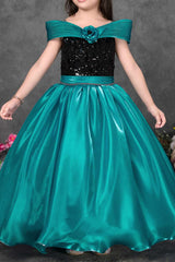 Teal Sequin Princess Party Wear Gown For Girls