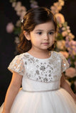 Girls White Party Wear Frock with Sequin Embellishments