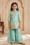 Girls Sea Green Sharara Set With Zari Embroidery And Dupatta