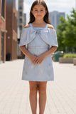 Light Blue Off-Shoulder Bow Party Dress For Girls