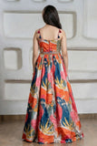 Multicolor Abstract Print Embellished Ethnic Gown For Girls