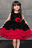 Red And Black Multilayered Partywear Frock For Girls