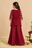 Girls Maroon Sequin Embroidered Palazzo Set with Dupatta