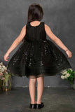 Black Sequin Party Frock With Bow Detail For Girls