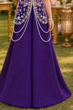 Elegant Purple Floral Pearl Embellished Palazzo Set For Girls