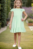 Pista Green Casual Frock With Flutter Sleeves For Girls - Lagorii Kids