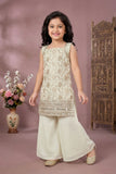 Cream And Golden Embroidered Palazzo Set For Girls