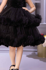 Black Frock With Floral Embellishment For Girls