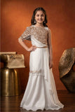 Designer Ivory Sharara Set with Sequin Cape and Pearl Tassel Detailing For Girls