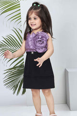 Purple Floral Embellished Party Wear Dress For Girls