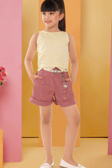Stylish Cream Top With Shorts Set For Girls