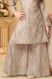 Fawn Embroidered Kurti Sharara Set With Dupatta for Girls