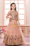 Peach Embroidered Lehenga Choli with Jacket For Girls