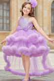Lavender Sequin Embellished High-Low Party Dress with Ruffle Hem For Girls