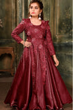 Designer Maroon Embroidered Royal Party Gown For Girls