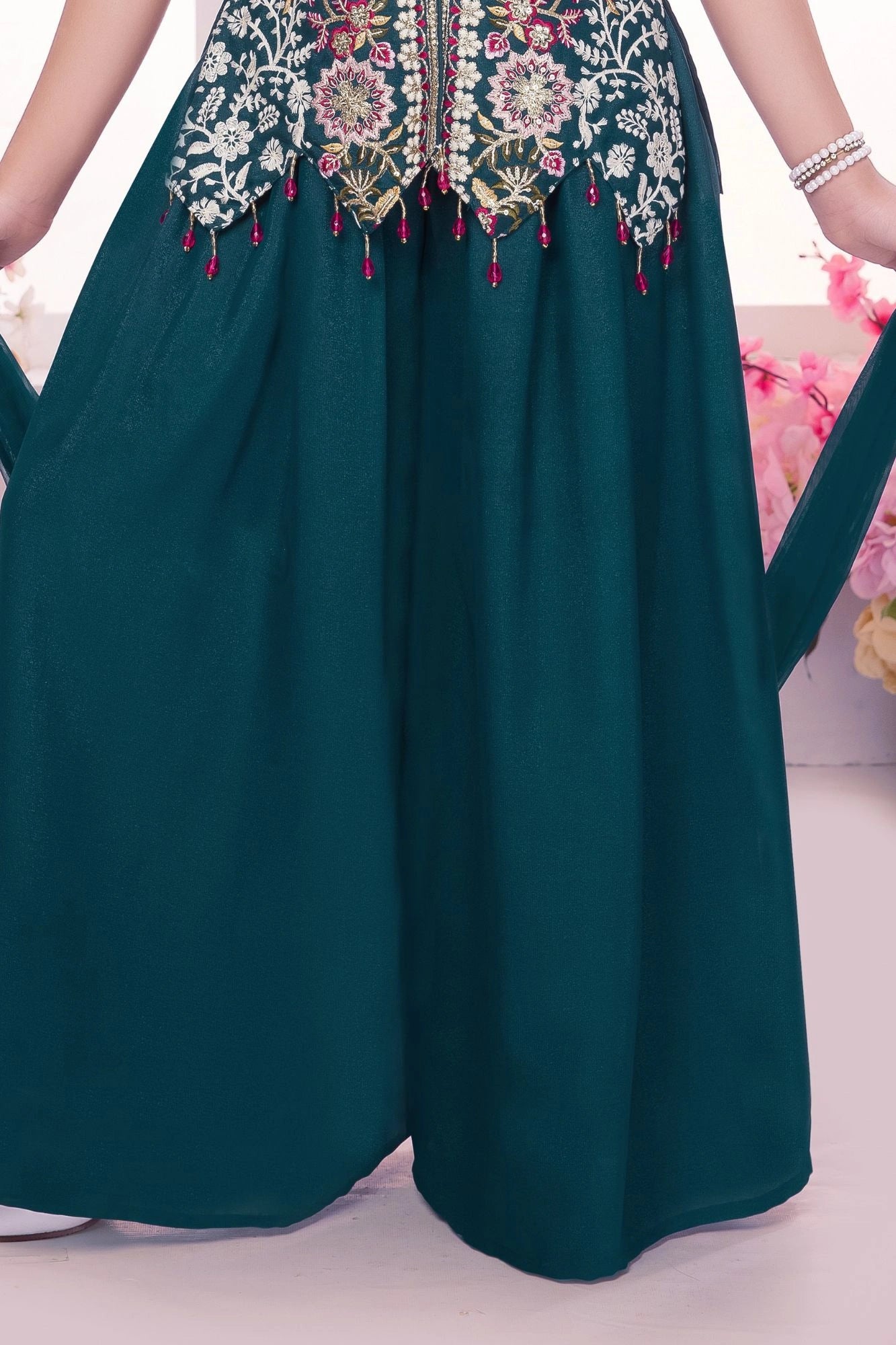 Teal Blue Heavy Embroidered Palazzo Set for Girls