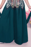Teal Blue Heavy Embroidered Palazzo Set for Girls