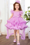 Purple Tailback Frock With Bow Embellished For Girls