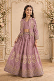 Dusty Mauve Heavy Floral Embroidered Lehenga Choli with Jacket