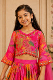 Pink and Orange Floral Printed Lehenga Choli Set with Dupatta