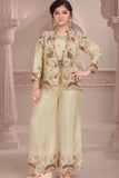 Cream Embroidered Jacket Palazzo Set for Girls