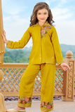 Mustard Yellow Embroidered Ethnic Co-Ord Set For Girls