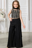 Girls Black Mirror And Zari Embellished Palazzo Set with Dupatta