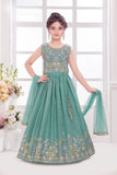 Pastel Green Floral Embroidered Lehenga Choli with Dupatta for Girls