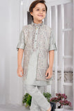 Pista Green Thread Embroidery Work Kurta Jacket Set For Boys