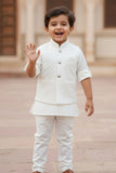 Cream Kurta Pajama Set with Embroidered Nehru Jacket For Boys