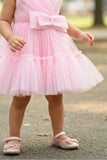 Pink Tulle Party Wear Frock with Oversized Bow For Girls