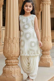 Ivory Gold Textured Kurti with Cream Patiala Set For Girls