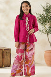 Stylish Pink Top And Printed Pant Set For Girls