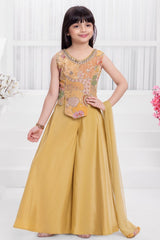 Girls Gold Floral Sequin Embellished Palazzo Set