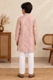Boys Light Pink Chanderi Silk Embroidered Kurta Pant Set