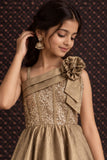 Girls Champagne Gold Sequined One Shoulder Party Wear Gown