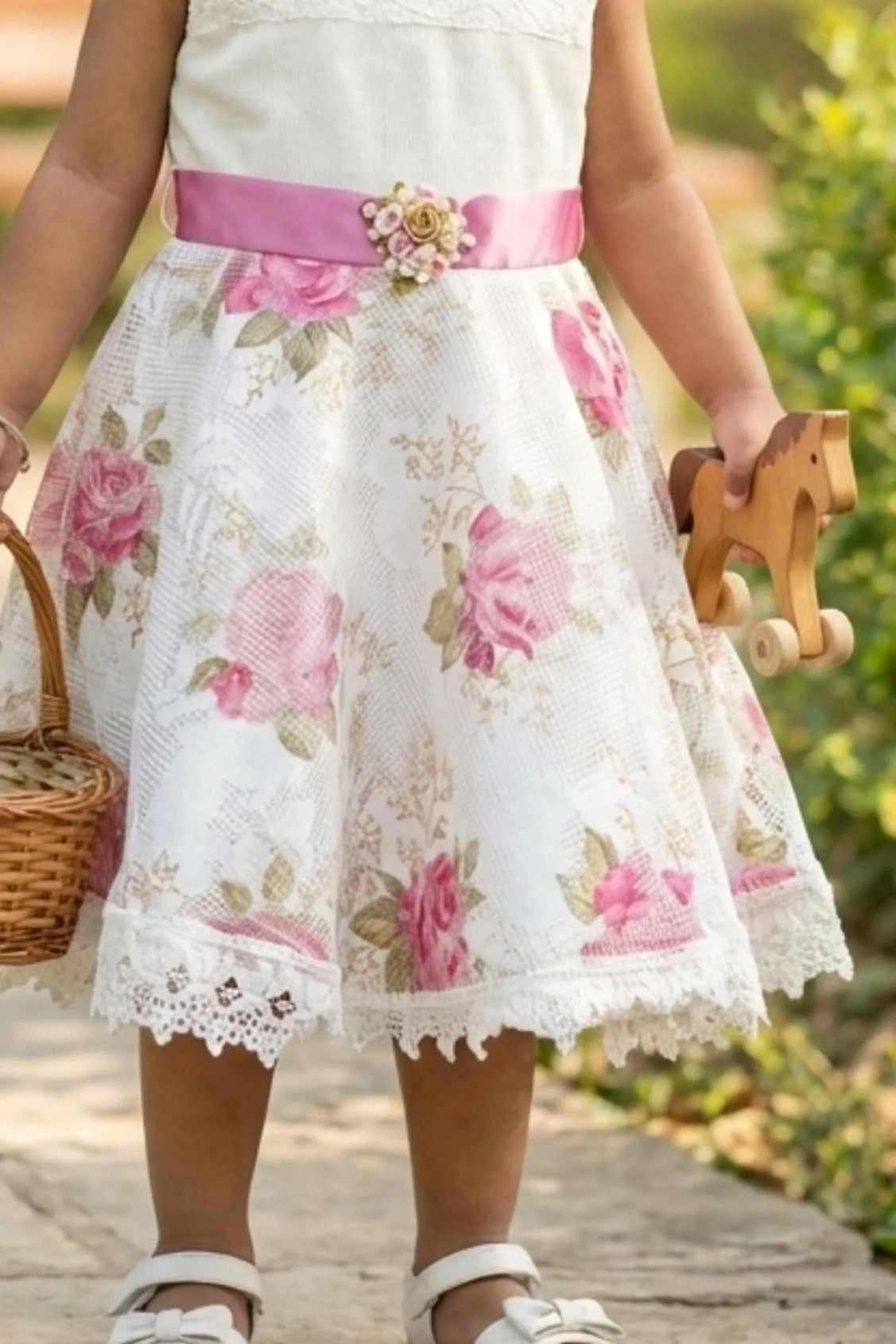 White Floral Party Dress For Girls